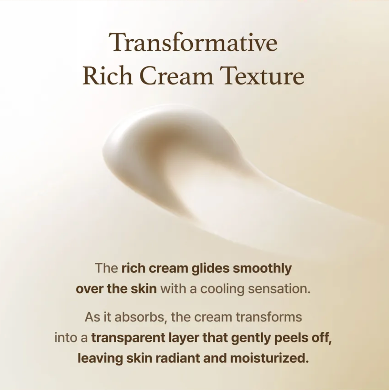 Text describing the rich cream texture with a close-up of cream on skin.