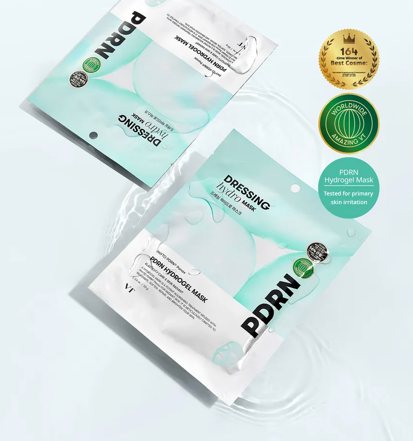 PDRN hydrogel mask packaging on a white background