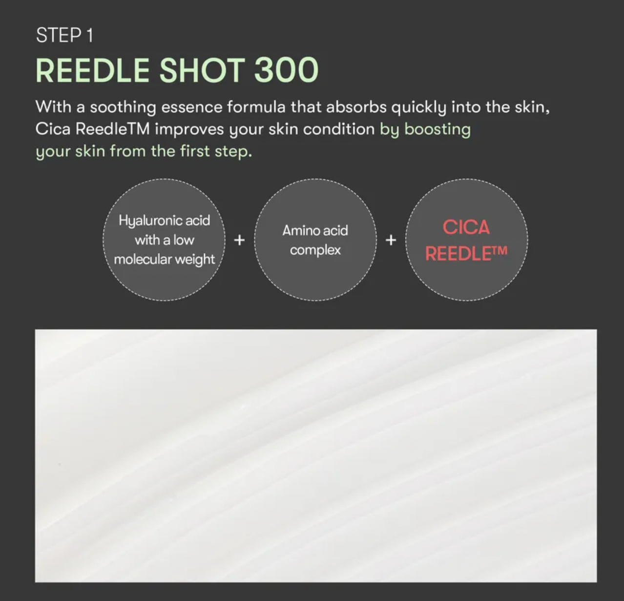 Cica ReedeTM product description with text and icons on a dark background