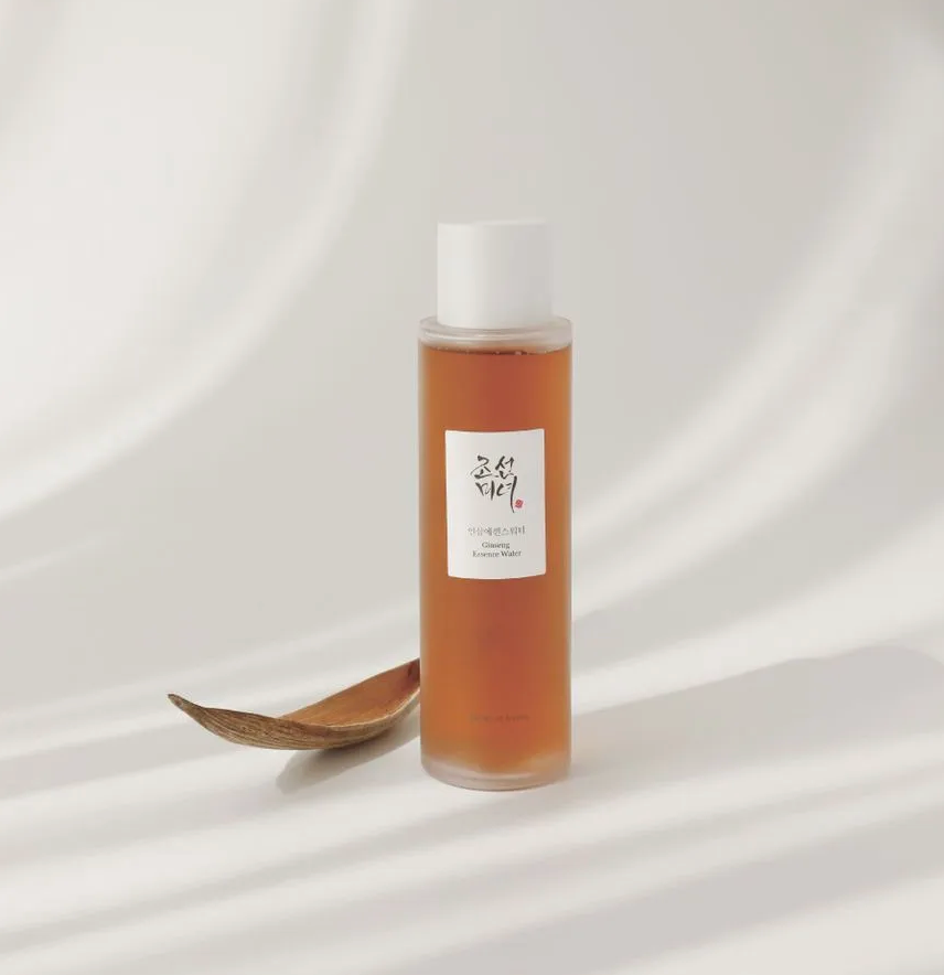 Bottle of skincare product with a label on a white background