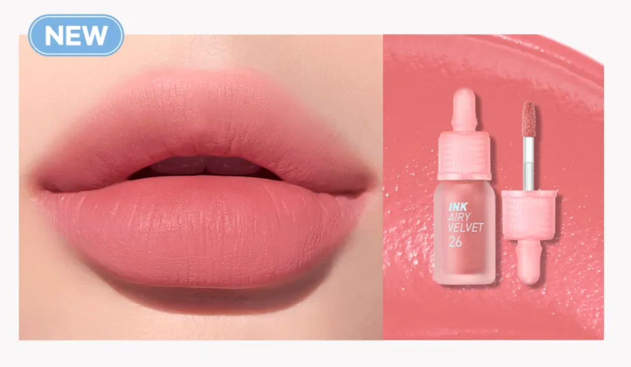 Lipstick on lips with product packaging on the side