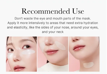 Instructions on using a facial mask with images of a woman's face and text.