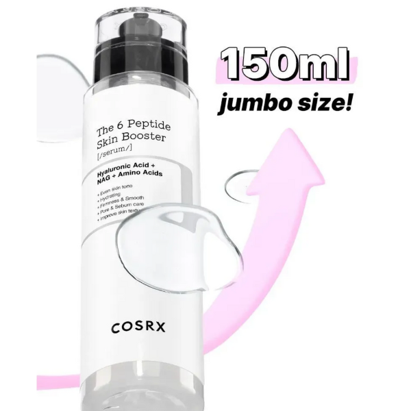 COSRX skin booster serum bottle with text indicating '150ml jumbo size' on a white background