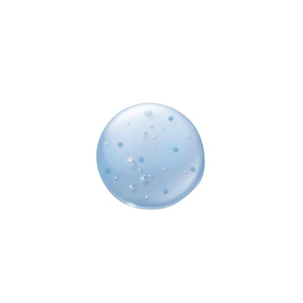 Round blue object with star-like specks on a white background