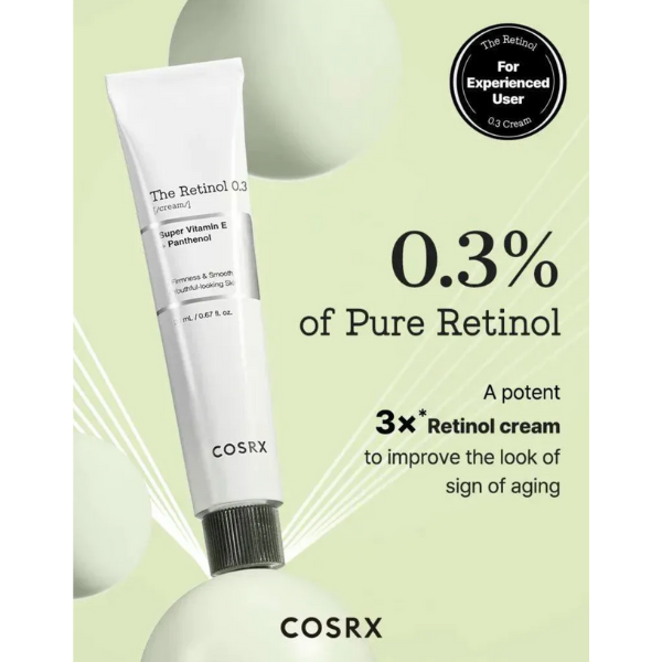 COSRX retinol cream tube with text on a light green background