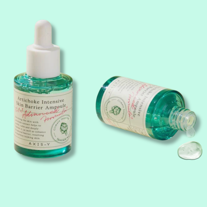 Axis-Y Artichoke Intensive Skin Barrier Ampoule bottle on a light green background