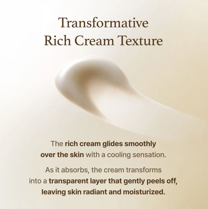 Text describing the rich cream texture with a close-up of cream on skin.