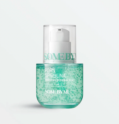 Skincare serum bottle labeled 'SOME BY MI' on a light gray background