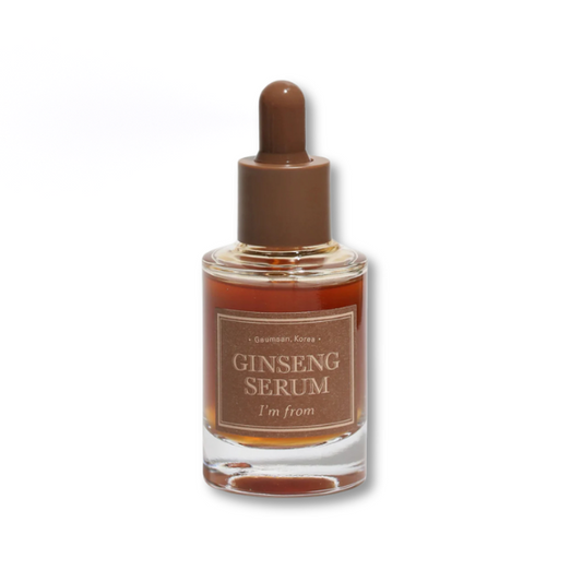 Bottle of Ginseng Serum with dropper on a white background