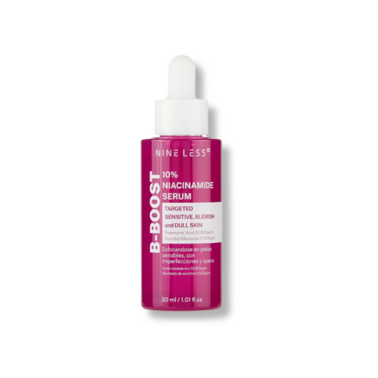 Nine Less B-Boost Niacinamide Serum bottle on a white background