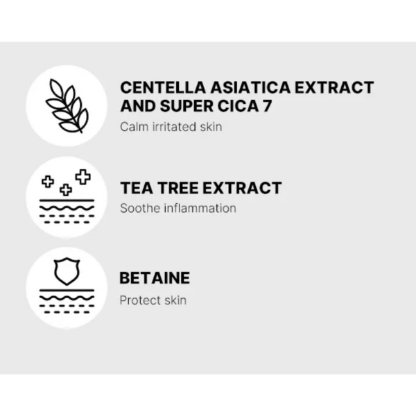 List of skincare ingredients with icons and descriptions on a gray background