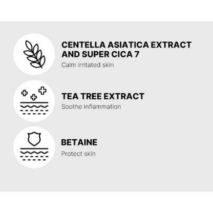 List of skincare ingredients with icons and descriptions on a gray background