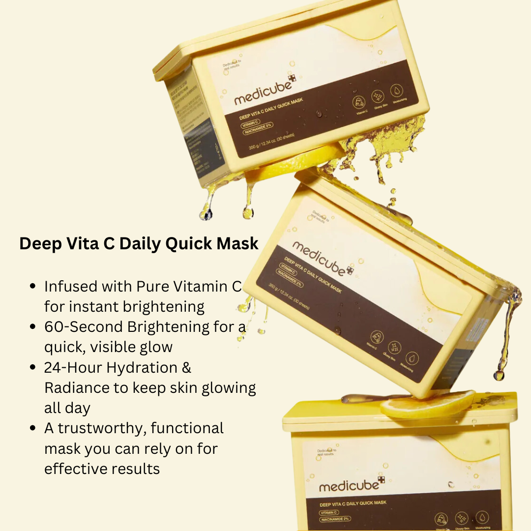 Medicube Deep Vita C Daily Quick Mask packaging with product details on a white background